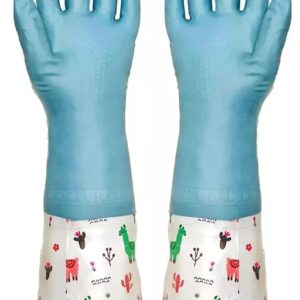 Rickon Reusable Rubber Latex PVC Flock lined Long Elbow Hand Gloves Safety Kitchen for Dish-Washing, Cleaning, Gardening, Laundry and Sanitation and Lab Work (Blue)