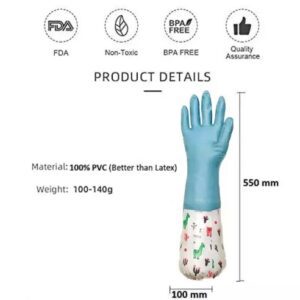 Rickon Reusable Rubber Latex PVC Flock lined Long Elbow Hand Gloves Safety Kitchen for Dish-Washing, Cleaning, Gardening, Laundry and Sanitation and Lab Work (Blue)