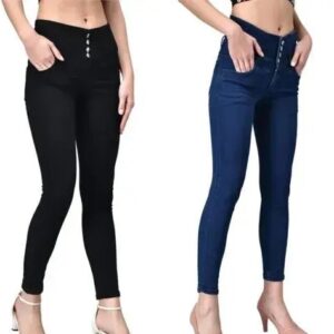 RICKON DENIMS 4 BUTTON HIGH WAIST JEANS (BLACK & NAVY BLUE COMBO)