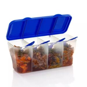 Rickon Food Container 4 in 1 Transparent (BUY 1 GET 1 FREE) Plastic Lock Food Storage Airtight Container Jar for Cereals, Snacks,pickle, Grocery Container, Fridge Container (GREEN AND RED) (FREE VEG PEELER) (BUY 1 GET 1 FREE)